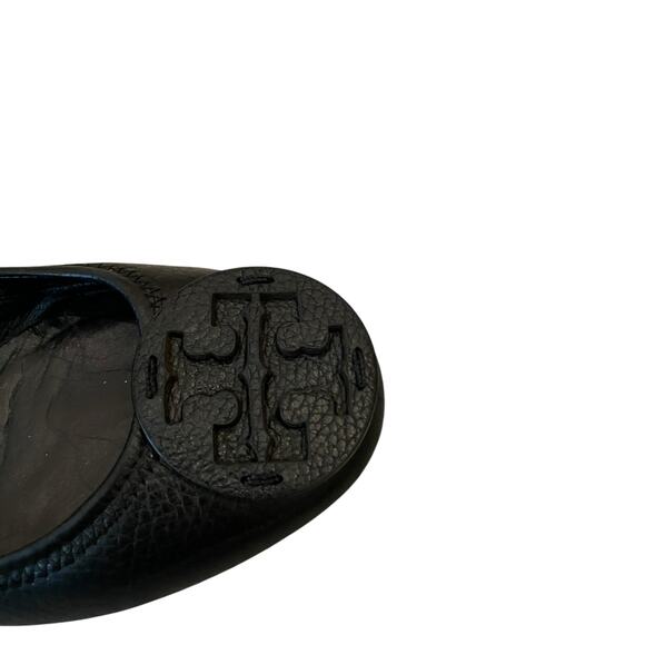 TORY BURCH Reva Scrunch Black Leather Ballet Flats Logo Women's Size US 8 - Picture 9 of 13